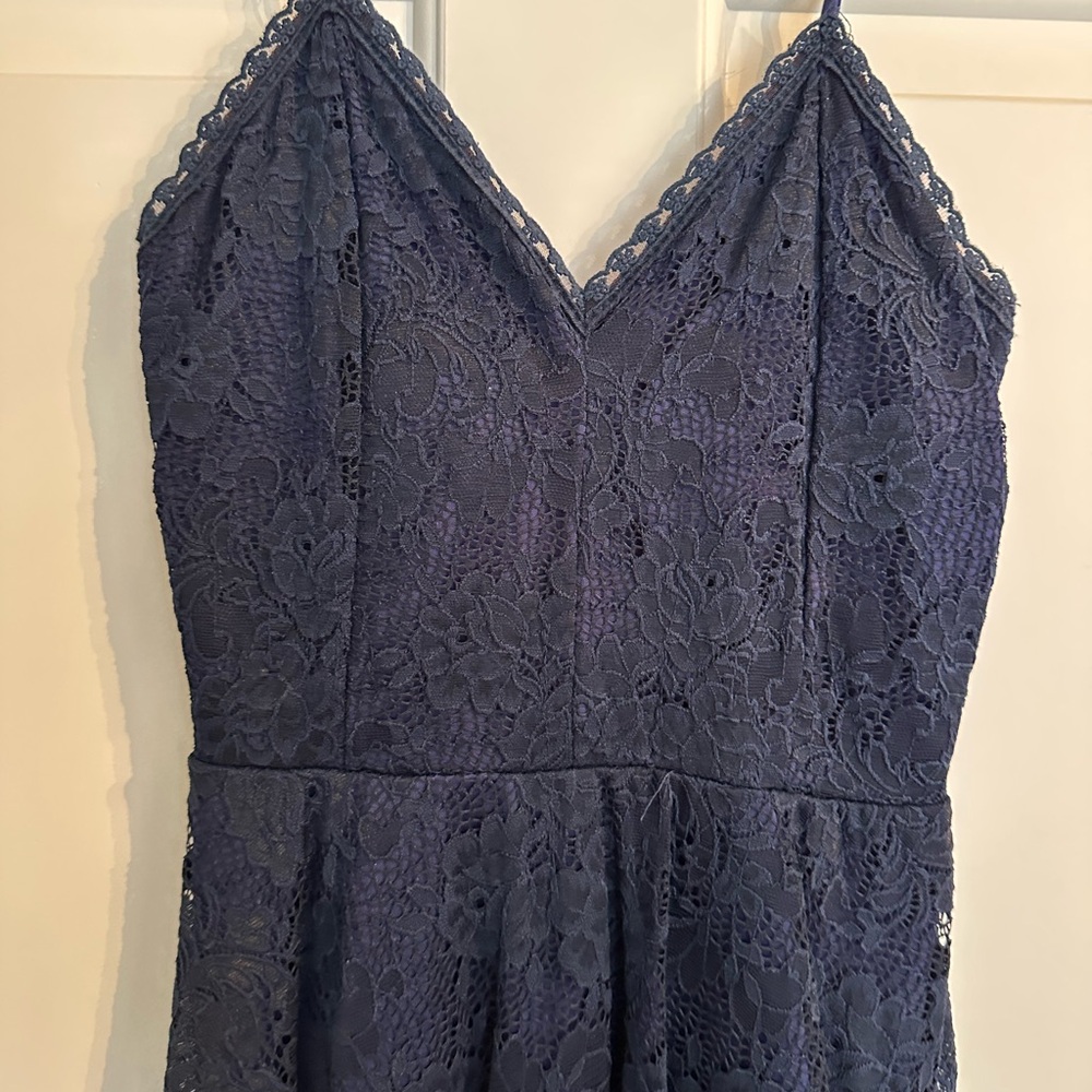 Navy Lace V-Neck Spaghetti Strap Mini Dress
